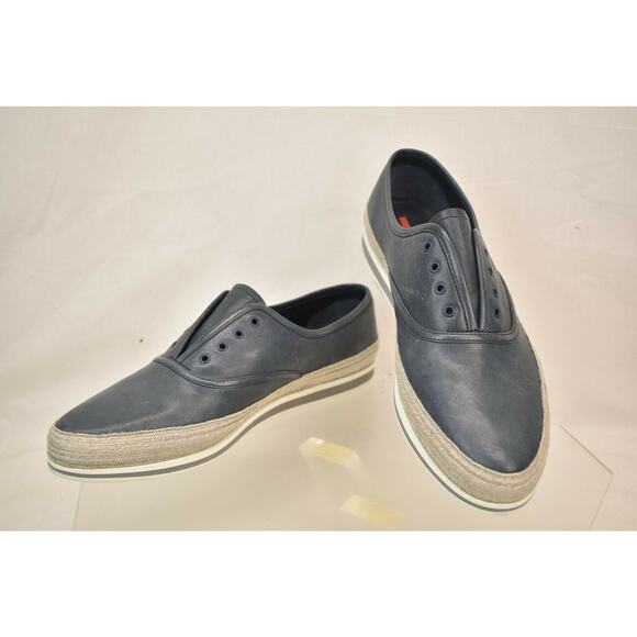 PRADA BALTIC BLUE DISTRESSED LEATHER PLATFORM LACELESS SNEAKERS 8.5 US 9.5 - Picture 2 of 12